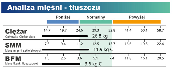 Analiza mięśniowo-tłuszczowa z masą mięśni szkieletowych i masą tkanki tłuszczowej