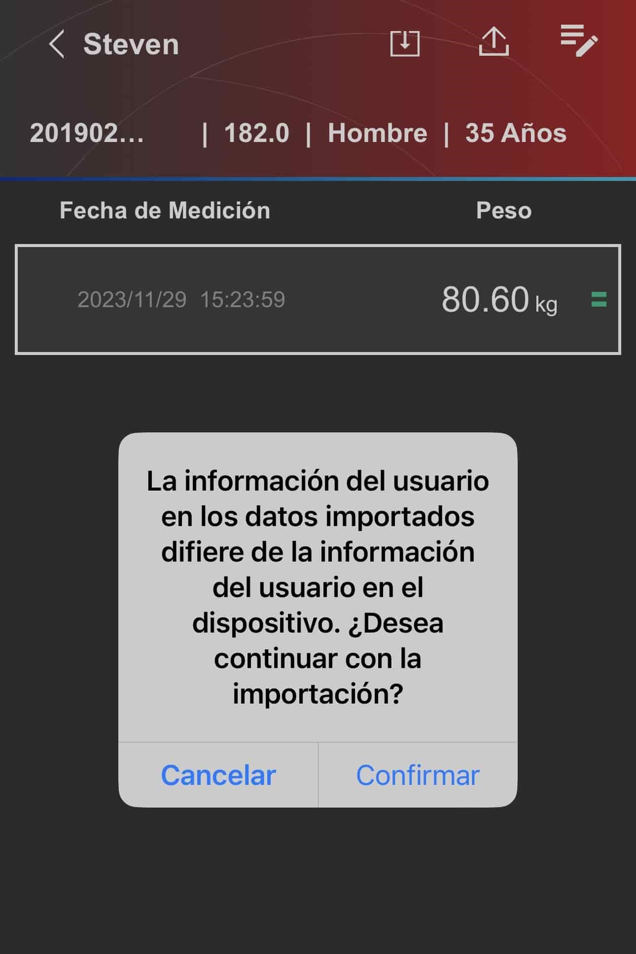 Charder ProScan import data warning