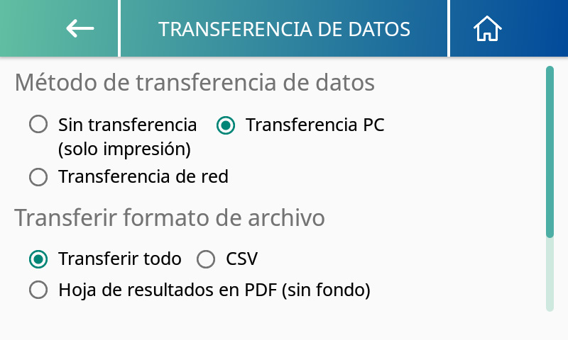 MA601 Data Transfer Settings