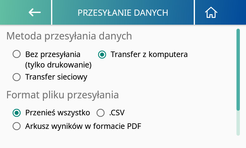 MA601 Data Transfer Settings
